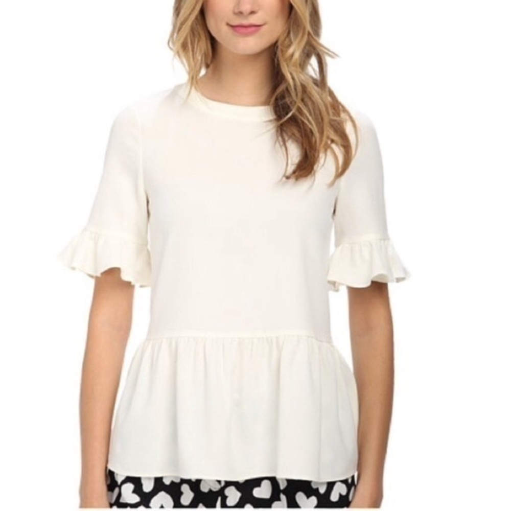KATE SPADE Linda Cream Peplum Ruffle Blouse Medium